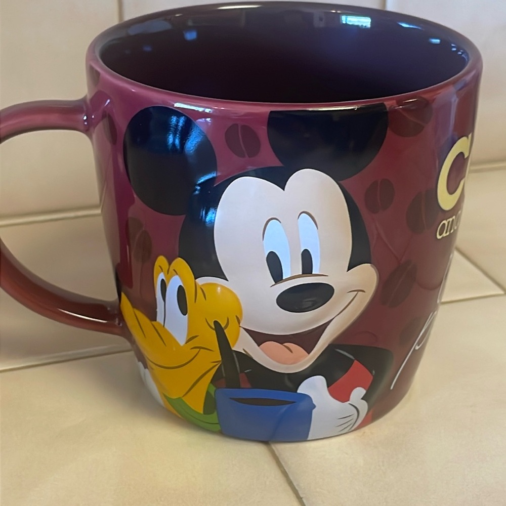 Disney Parks Disneyland Burgandy Mickey Mouse Coffee Tea Cup Collector Item